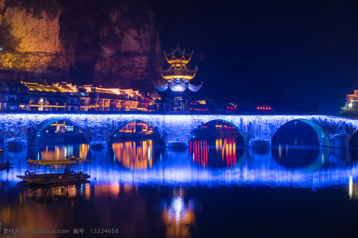 石拱桥夜景 石拱桥 拱桥 桥梁 河流 河道 旅游摄影 人文景观