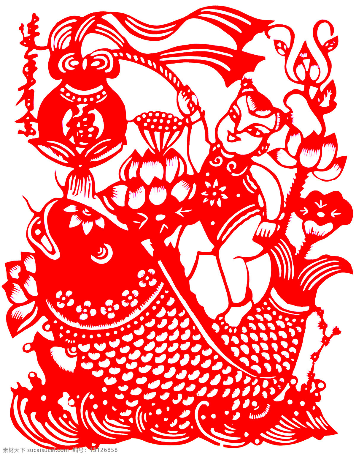 连年 有余 剪纸 连年有余 中国 风 古典 花纹 传统 图案 剪纸艺术 民间剪纸艺术 民间画 文化艺术