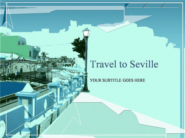 去 塞维利亚 旅行 模板 ppt模板 道路 房子 海洋 蓝色 天空 背景