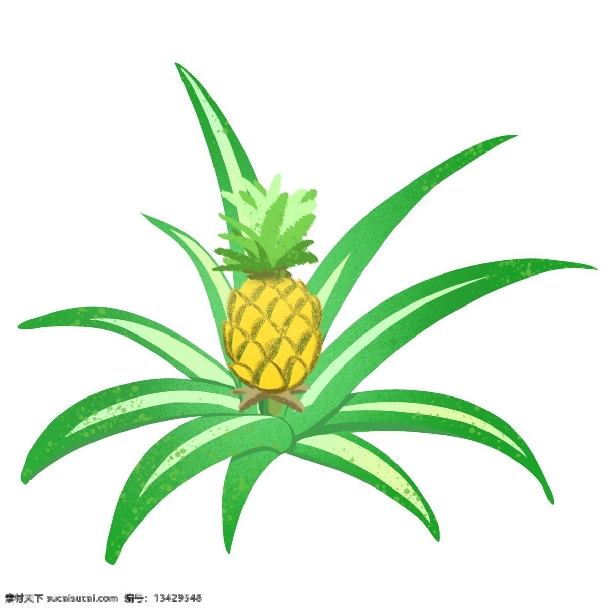 卡通绿色菠萝 菠萝 绿叶 水果