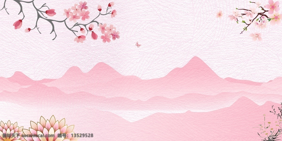 芭蕉 背景 春季 春季促销 春季换新 春天 广告 卡通 绿叶 绿植 鸟 生机 手绘 花草 万物复苏 桃花