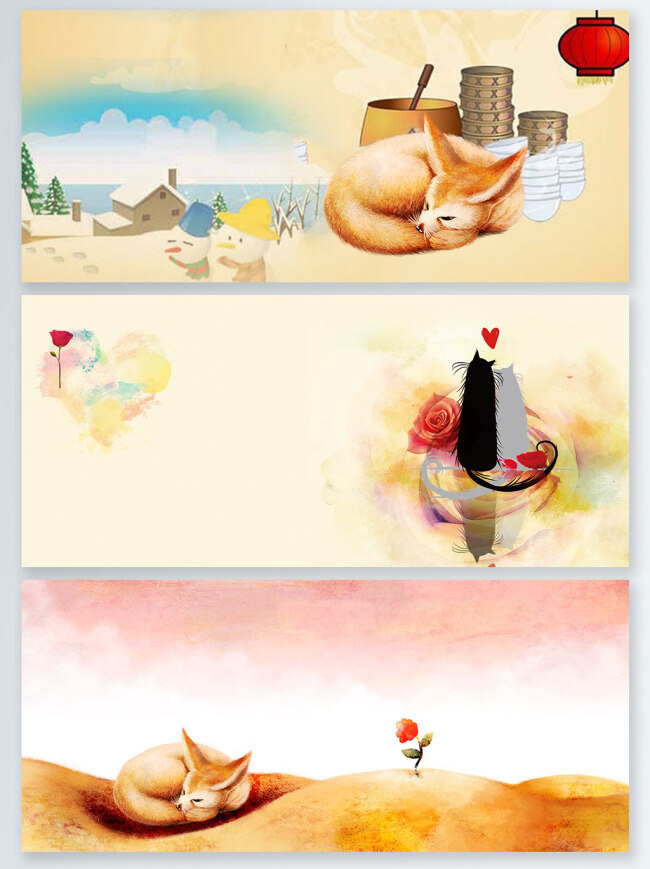 手绘 狐狸 卡通 黄色 banner 背景 背景图 展板背景 可爱 浪漫 梦幻 暖色系
