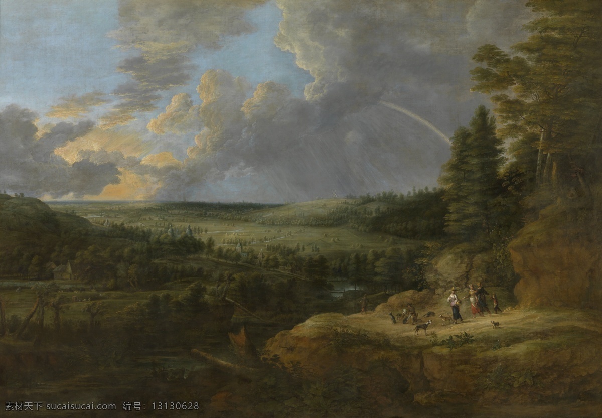 rainbow 大师 画家 古典 画 建筑 景物 装饰画 油画 with landscape uden van lucas 人物 高清 西方 国外 现代 家居装饰素材