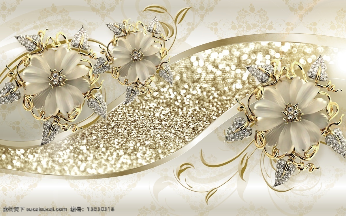 欧式珠宝花 珠宝花 欧式 黄金立体 3d珠宝花