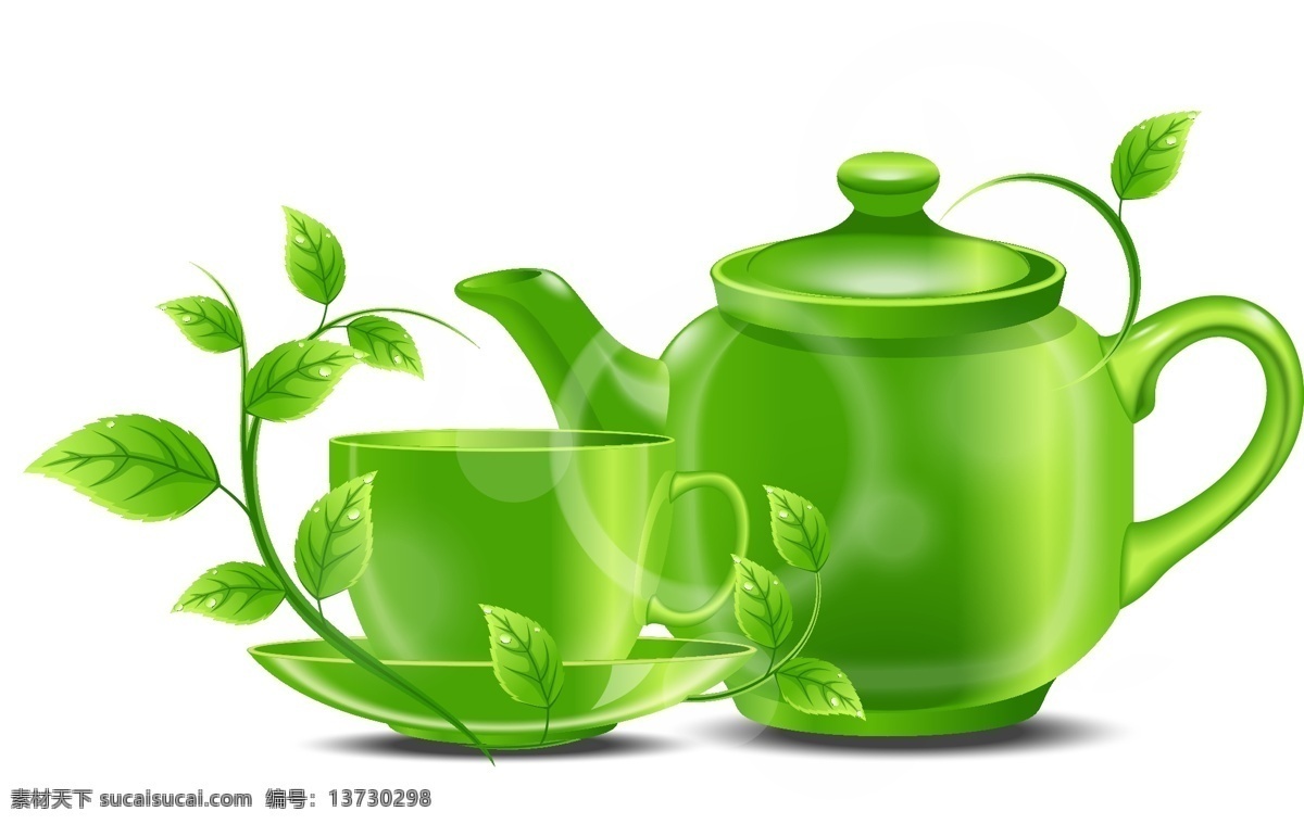 绿色 薄荷 茶杯 矢量图 清新 透明元素 ai元素 免抠元素