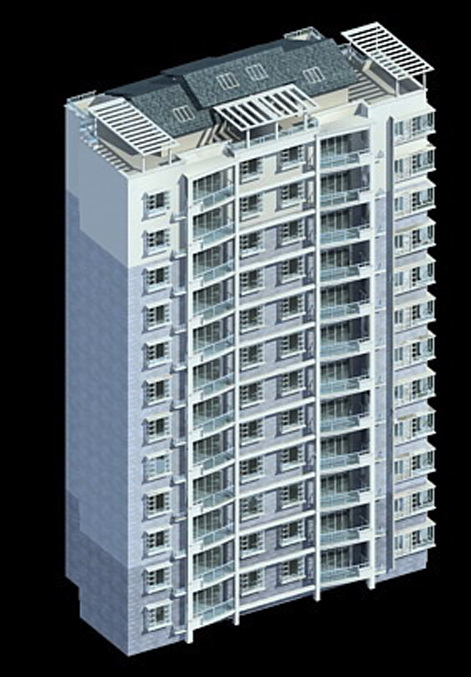 斜坡 顶 高层 住宅 建筑 3d 模型 3d模型 住宅建筑 高层住宅建筑 3d模型素材 建筑模型