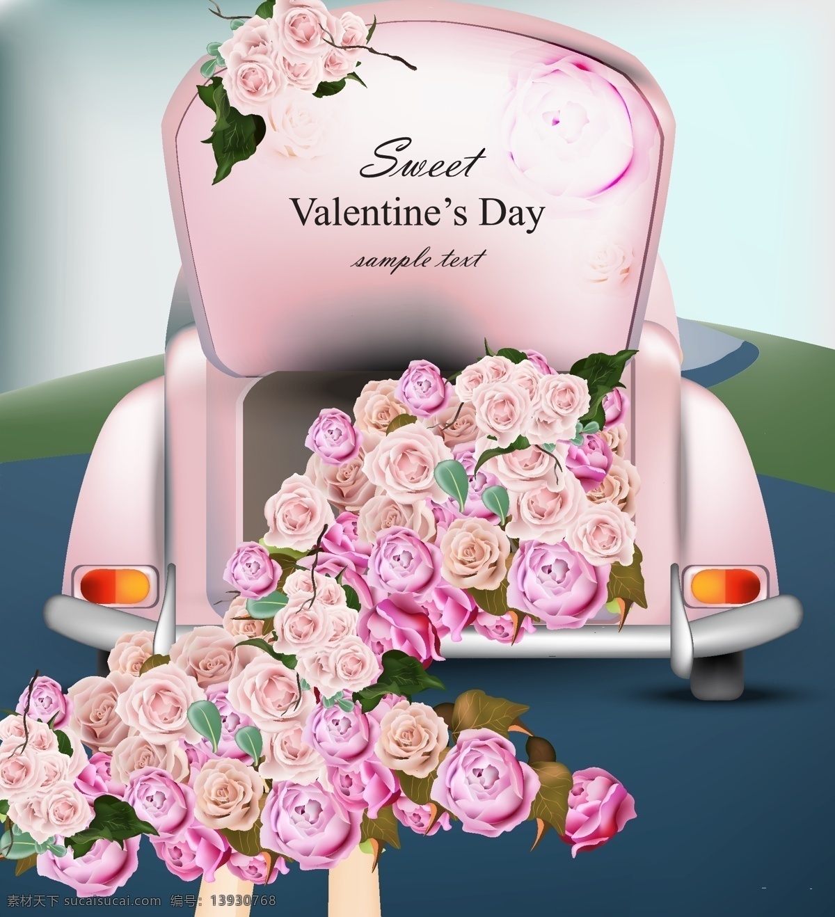 汽车 后备箱 里 玫瑰花 粉色 节日 浪漫 情人节 元素 植物