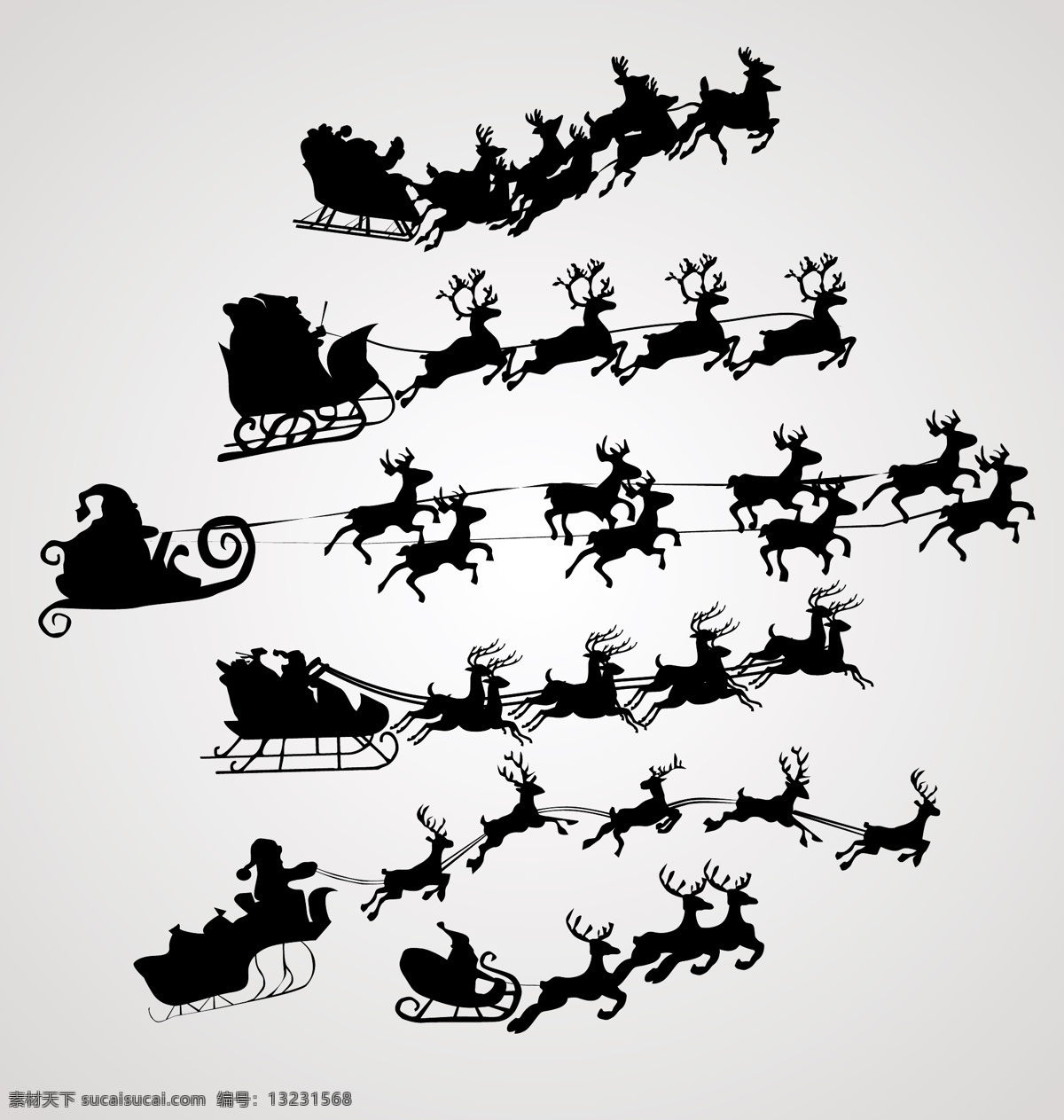 圣诞老人 背景 矢量 剪影 雪橇 驯鹿 矢量图 其他矢量图