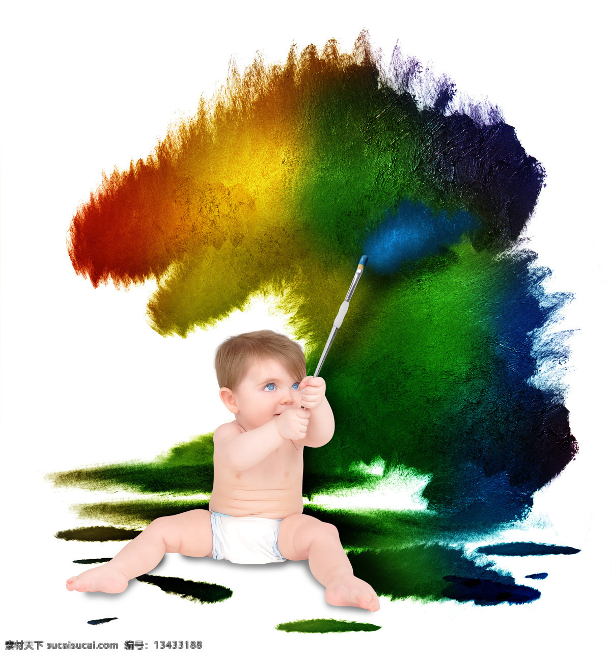 画笔 宝宝 画画的宝宝 小孩子 小男孩 婴幼儿 幼童 外国宝宝 其他类别 生活百科 白色