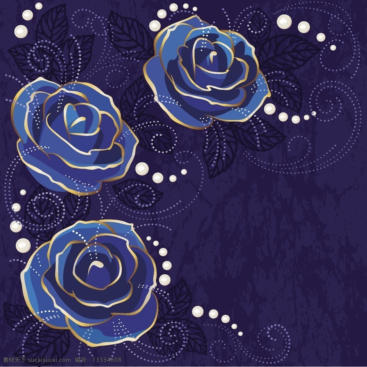 蓝色 玫瑰花 背景 矢量 eps格式 花纹 金边 蓝玫瑰 矢量图 珍珠 精美 含 预览 图 花纹花边