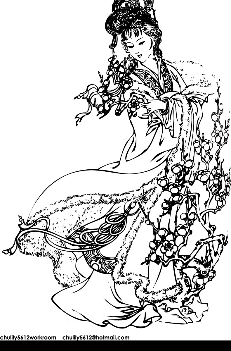 褚 黎 丽 摹 仕女 梅花 作 矢量图 文化艺术 美术绘画 矢量图库