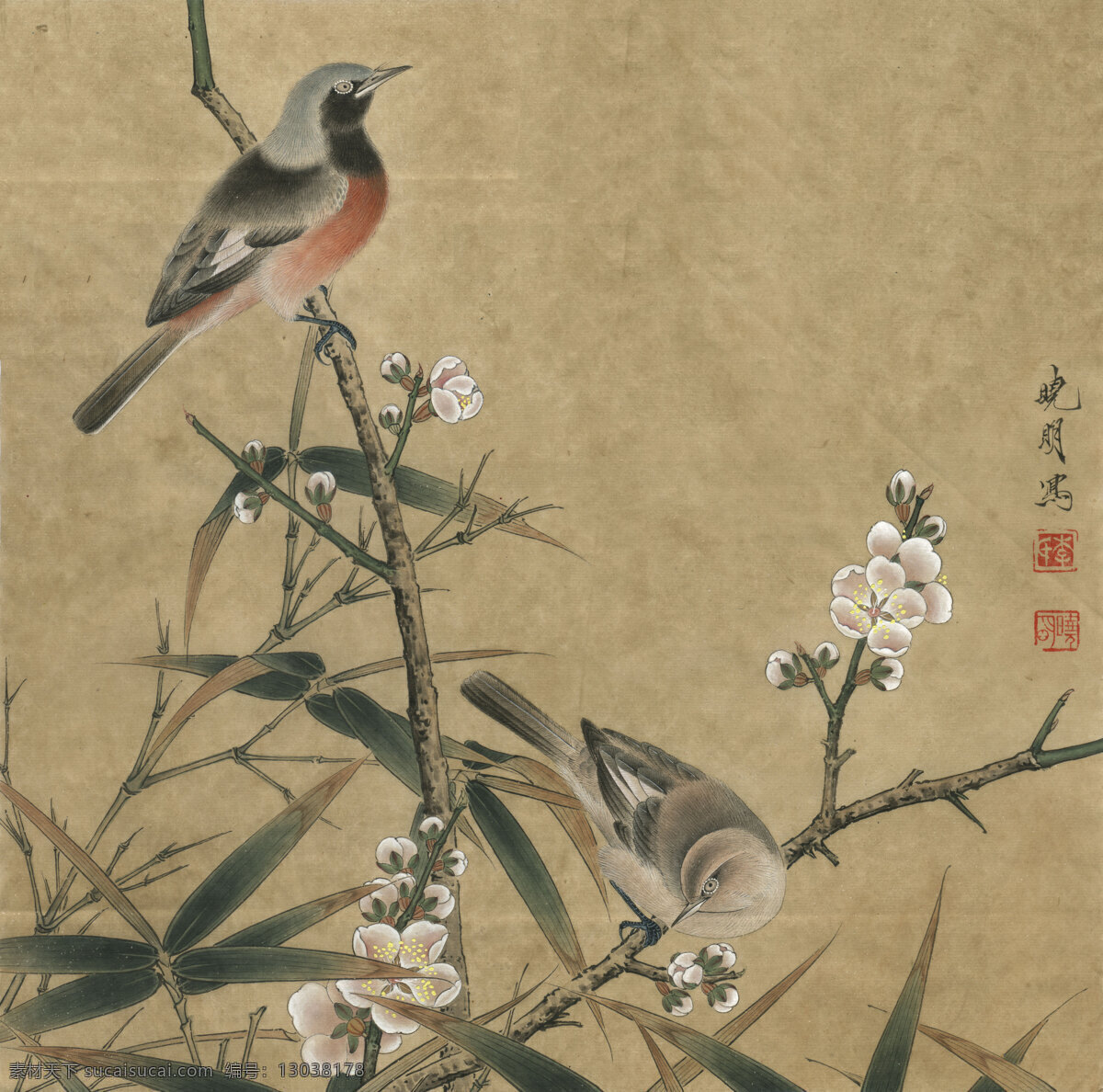 古风 类 花鸟 工笔画 宋 梅竹 双 雀 古风类 绘画艺术 传世名画 工笔 绘画 书法 文化艺术 绘画书法