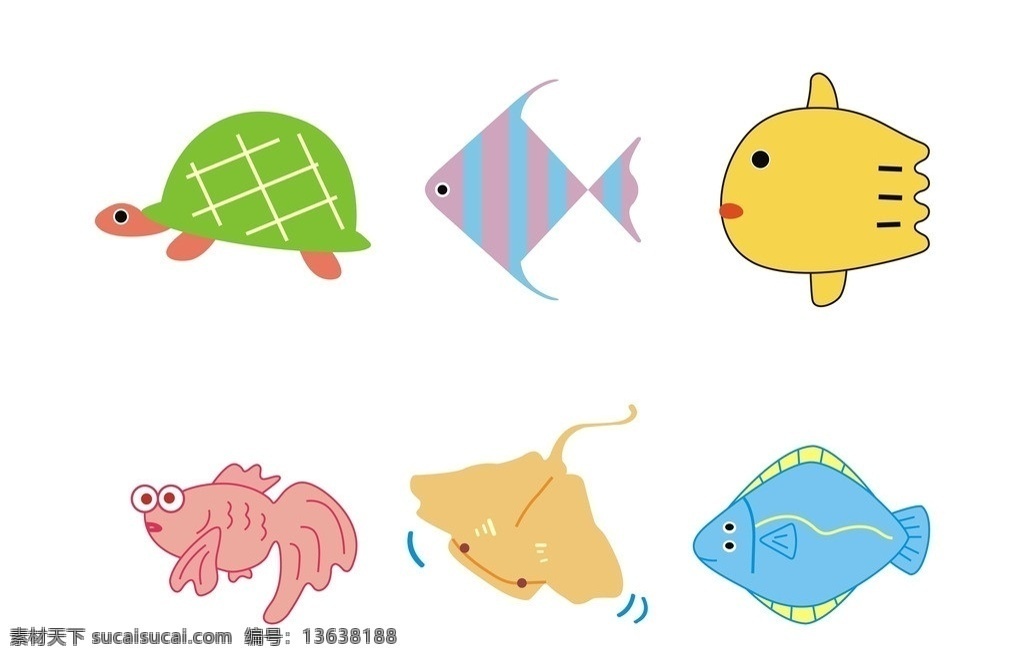 动物 鱼类 龟 鱼 金鱼 海洋动物 可爱的 生物世界 矢量