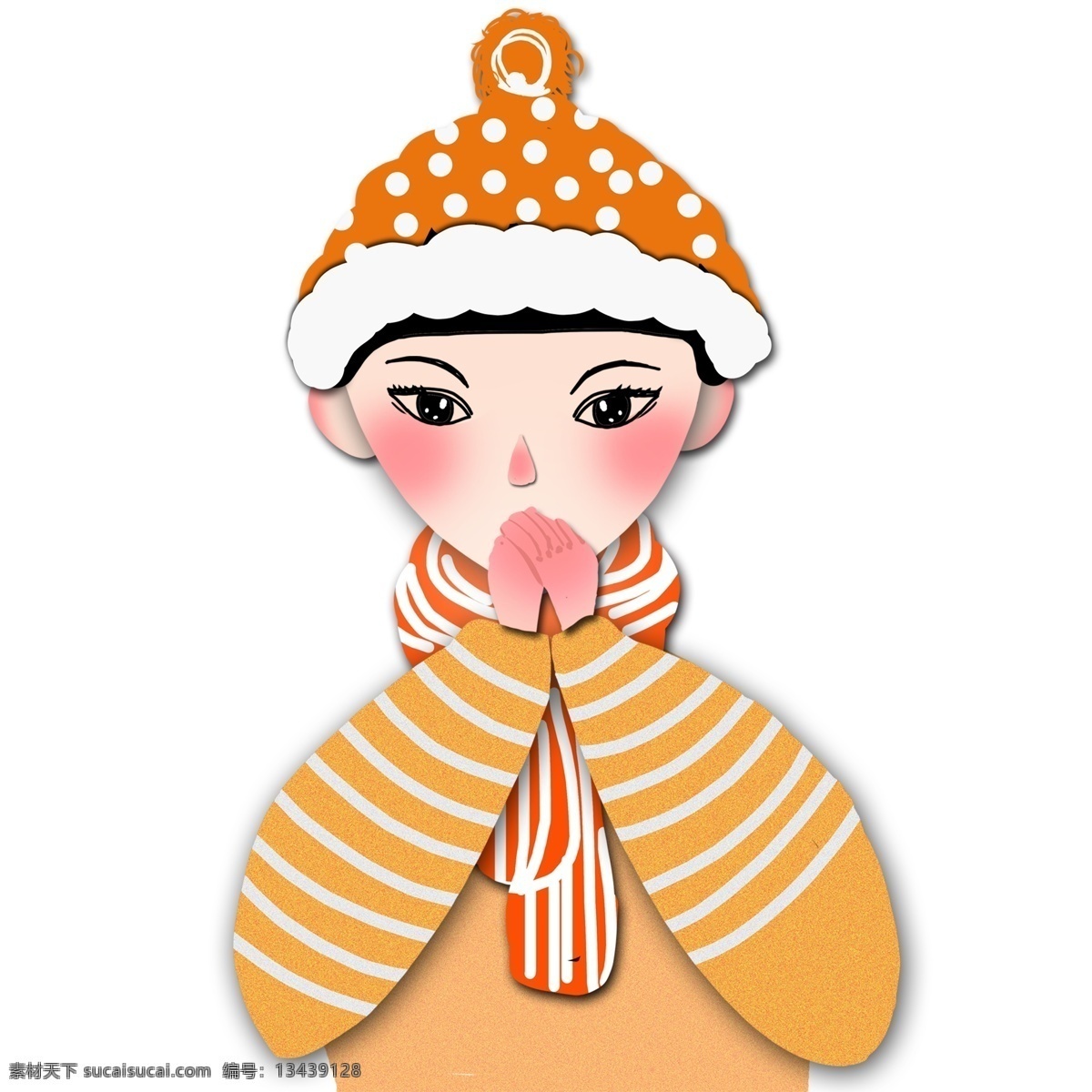 扁平化 纸片 风 哈气 取暖 女孩 卡通 冬季 插画 人物 男孩