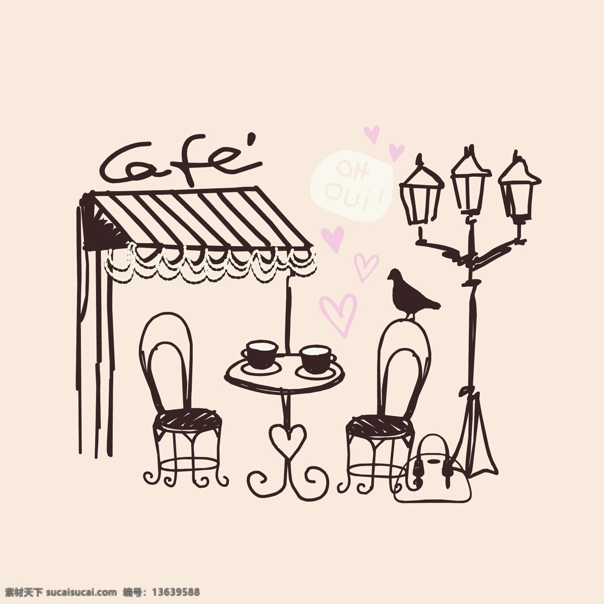 简单 咖啡厅 简 笔画 英式风格 简笔画 简洁 简单基调 摩登女孩子 文化艺术 绘画书法