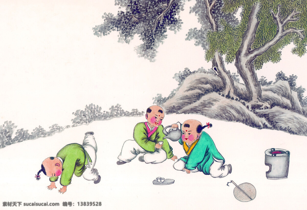 众 孩童 嬉戏 工笔 古代 绘画 泼墨 人物 中国画 装饰画 装饰素材 室内装饰用图