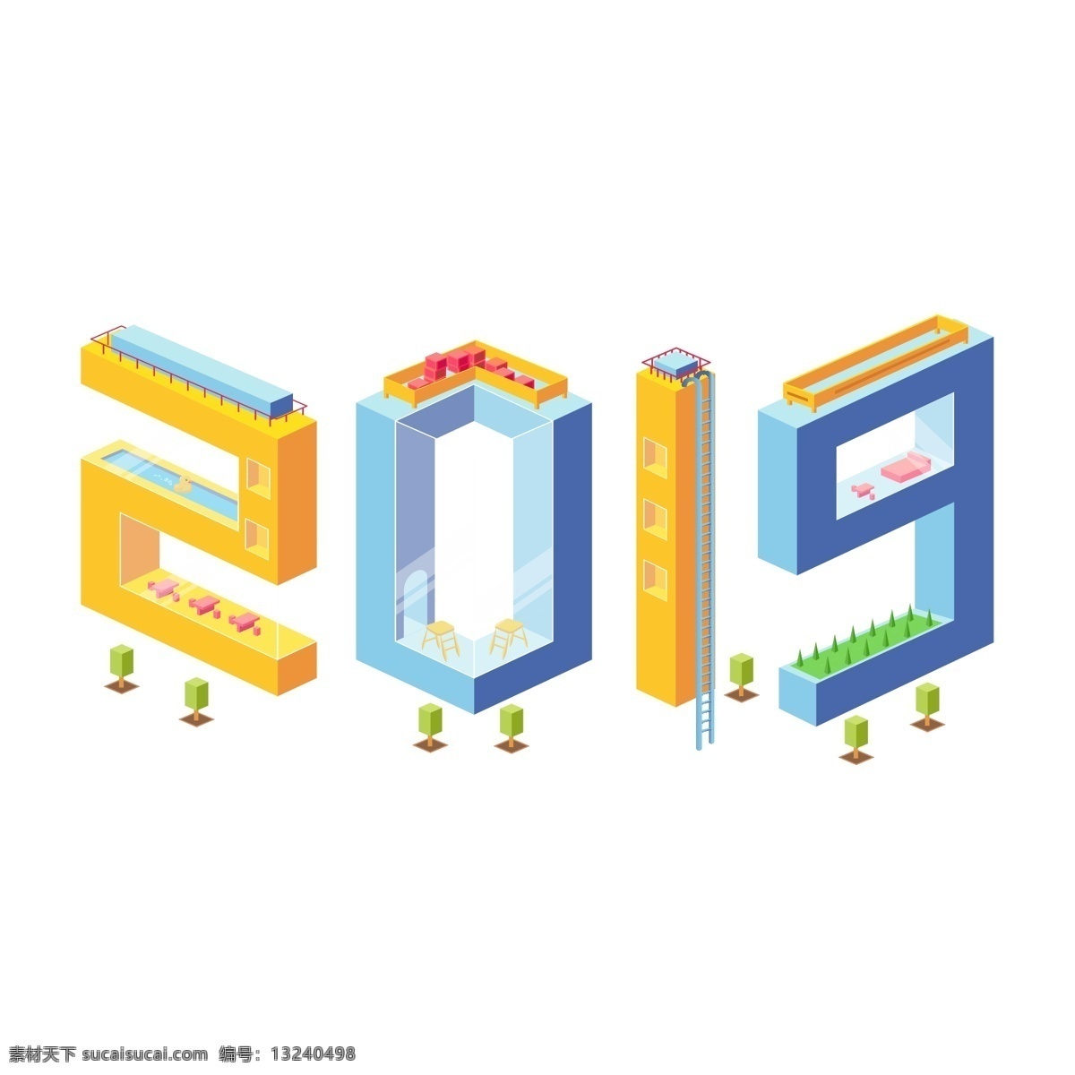 2019 场景 d 字体 创意设计 字体创意设计 装饰 插画元素 海报元素 场景字 2.5d字体