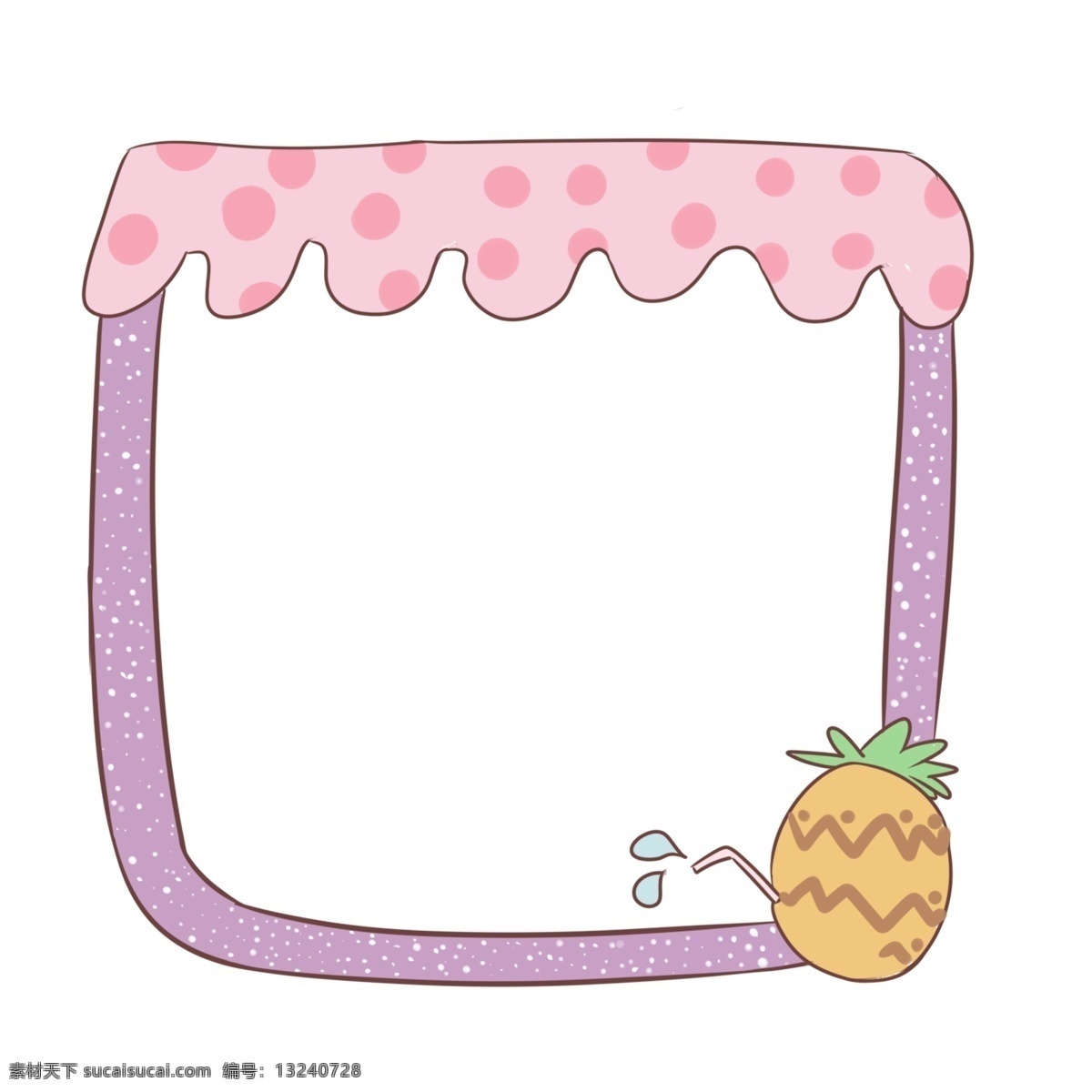 紫色 菠萝 边框 插画 卡通菠萝边框 漂亮 手绘菠萝边框 菠萝边框装饰 菠萝边框插画