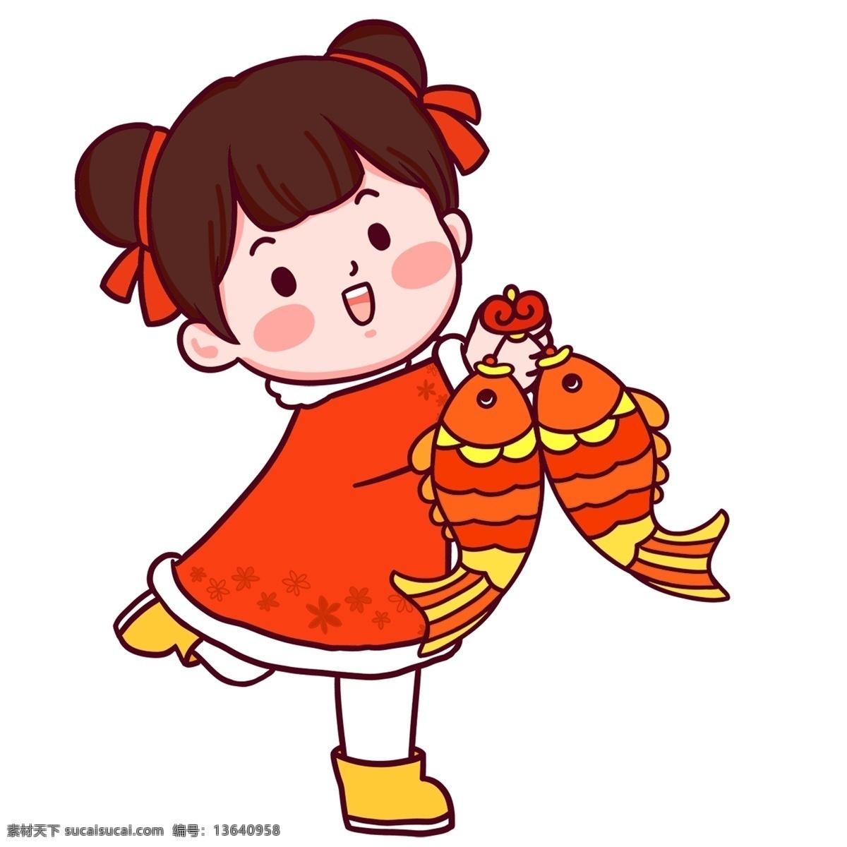 喜庆 新年 快乐 锦鲤 女孩 插画 人物 中国风 手绘 新年快乐 贺岁 儿童 女生 贺新春
