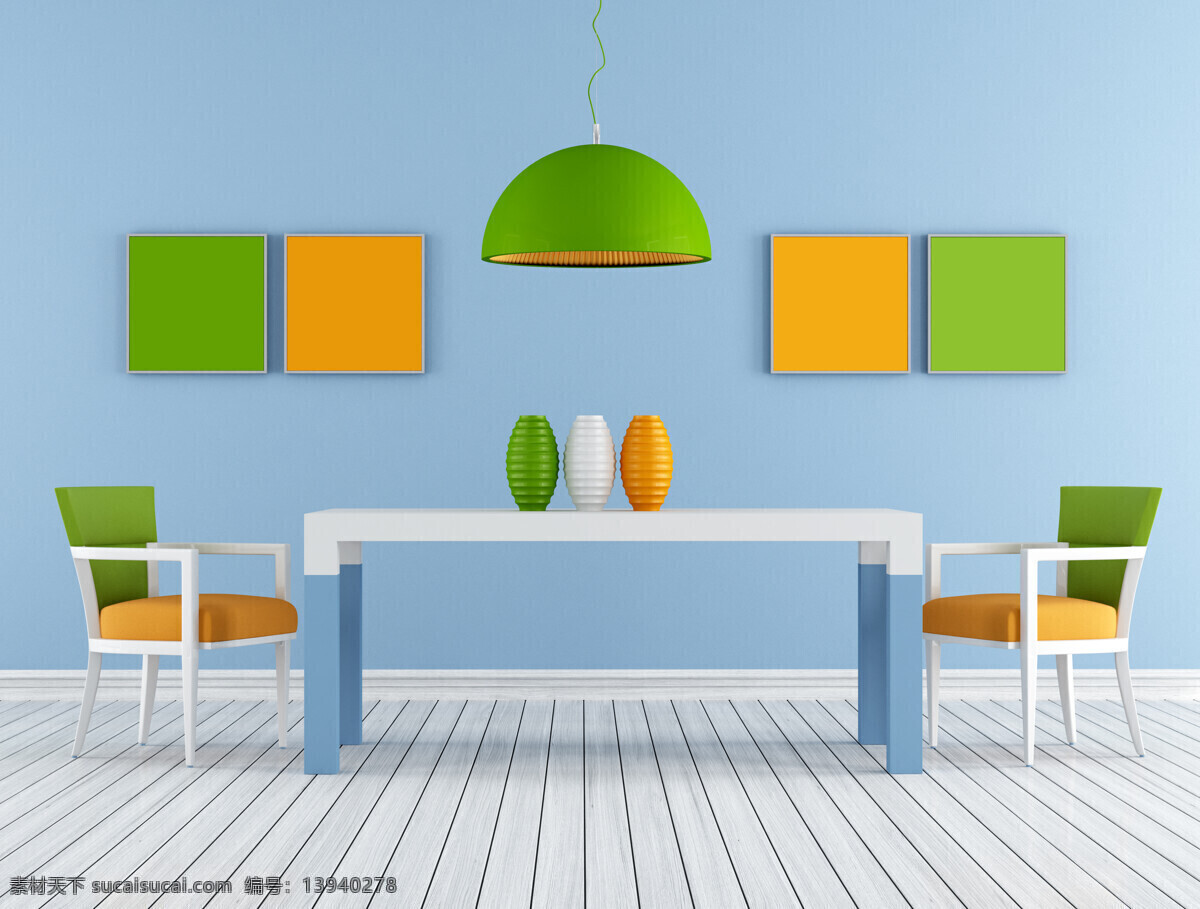 果绿色 餐厅 餐桌 果绿色装饰 地板 吊灯 挂画 家装 装修 装饰装潢 室内设计 环境家居
