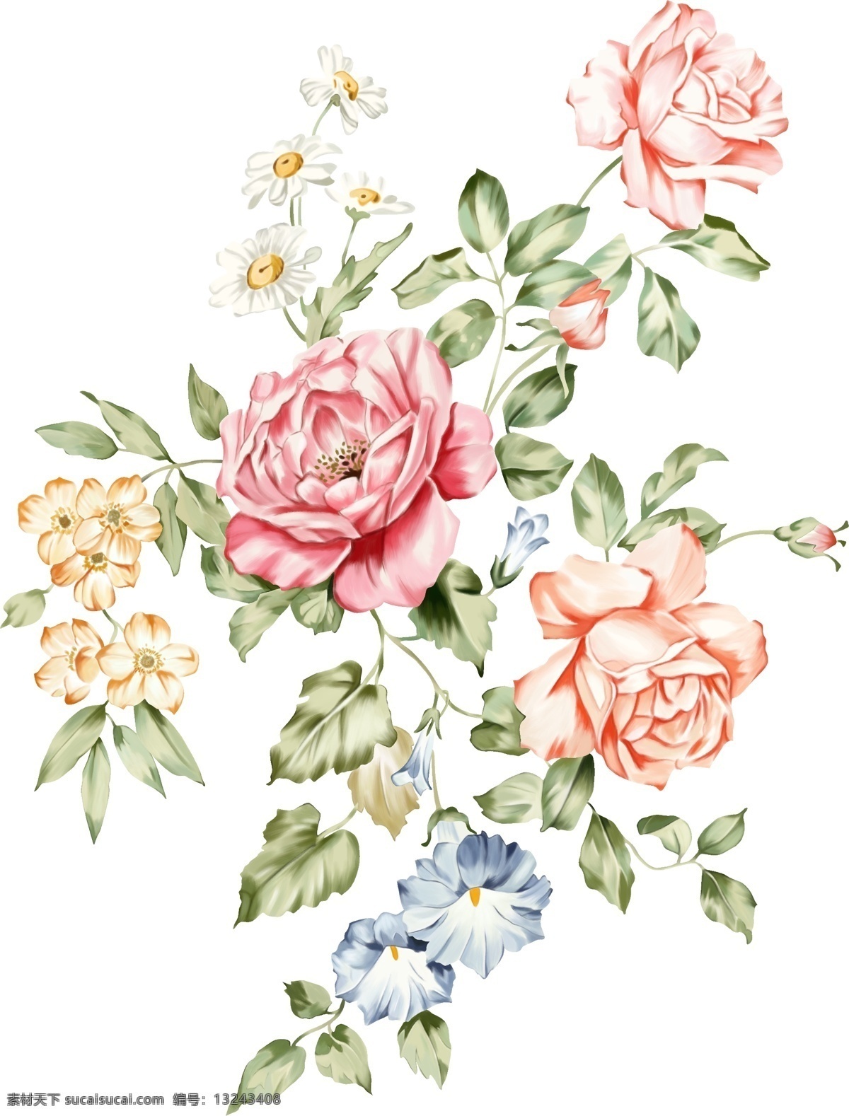 玫瑰大花图片 手绘花 花卉 数码印花 高清绘花 水彩花 玫瑰花 手绘花朵 生物世界 花草