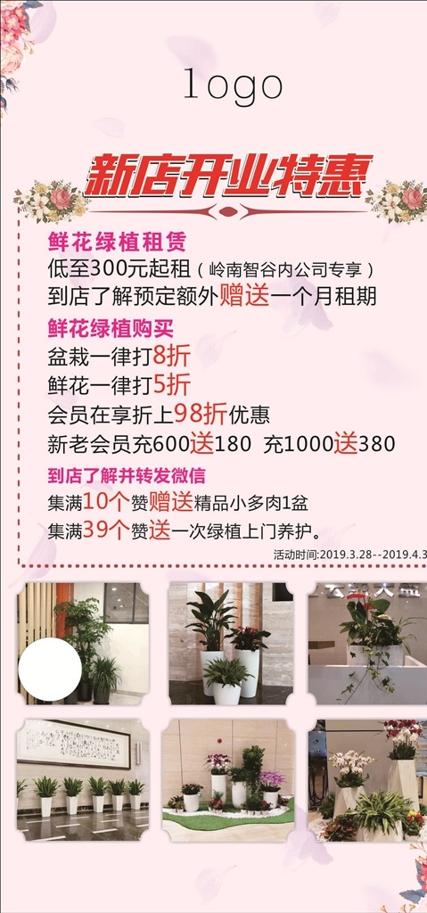 开业特惠 绿植活动 打折 优惠 花背景