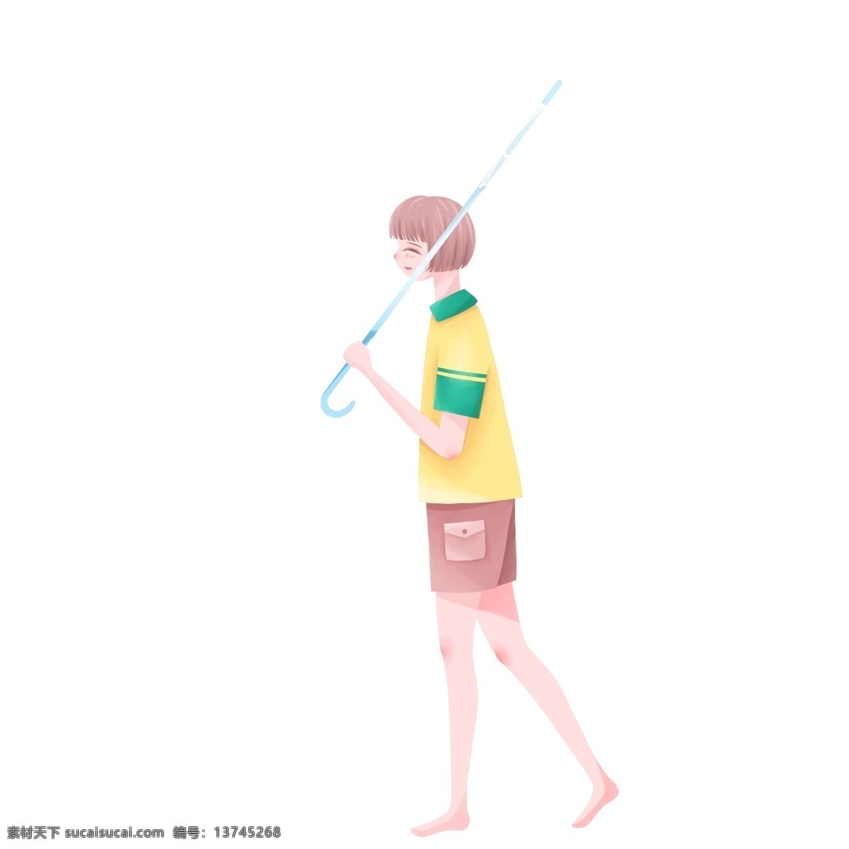 卡通 小 清新 雨伞 女孩子 小清新 女生 少女 雨季 插画 人物素材