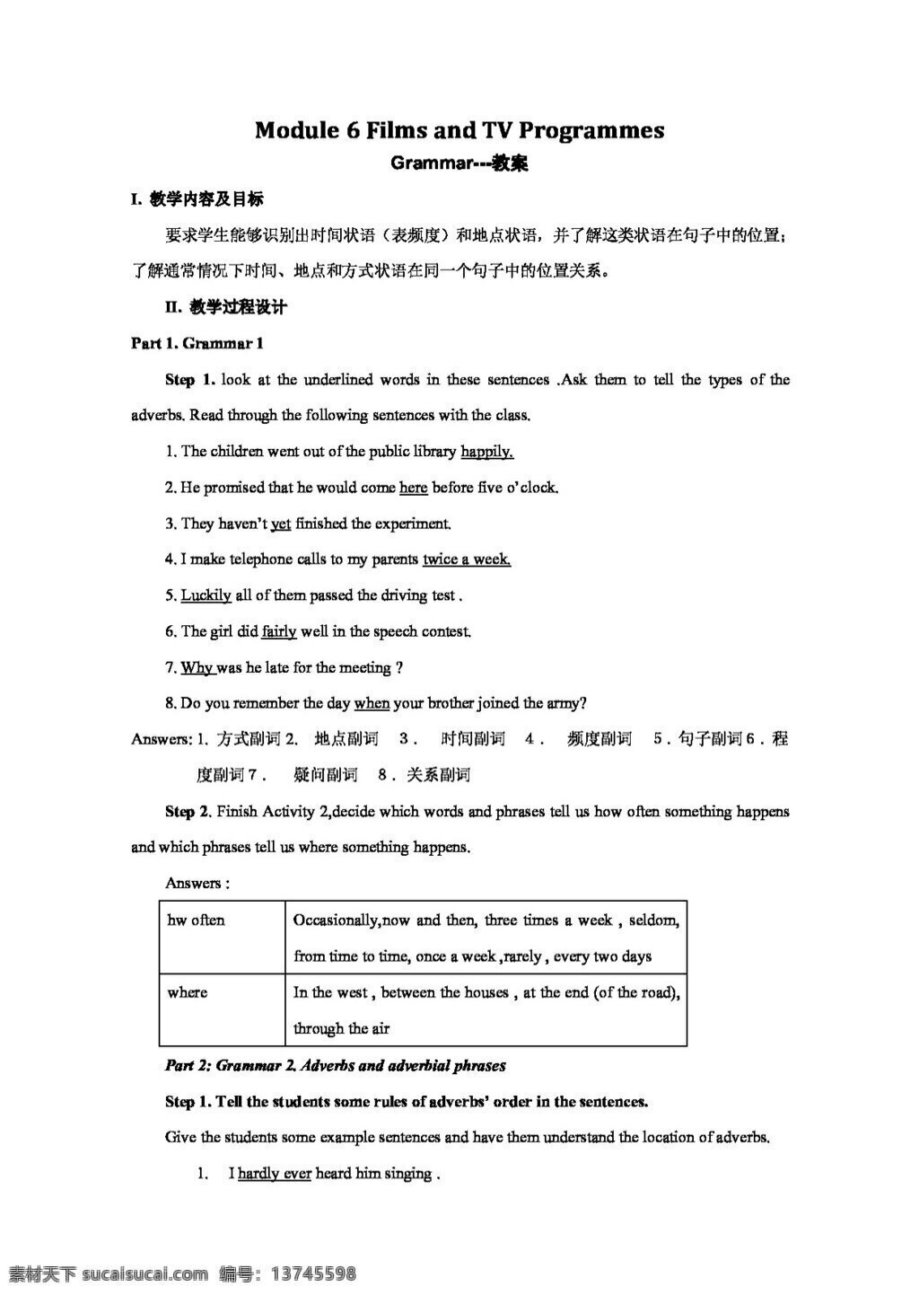 英语 外 研 版 module films and tv programmes 教案 grammar 必修2 外研版