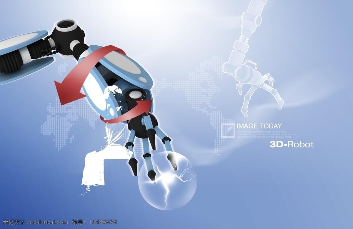 机器 手臂 红色 箭头 分层 韩国素材 创意设计 商务 商业 科技 机器手臂 缠绕 世界地图 格子地图 方块地图 蓝色