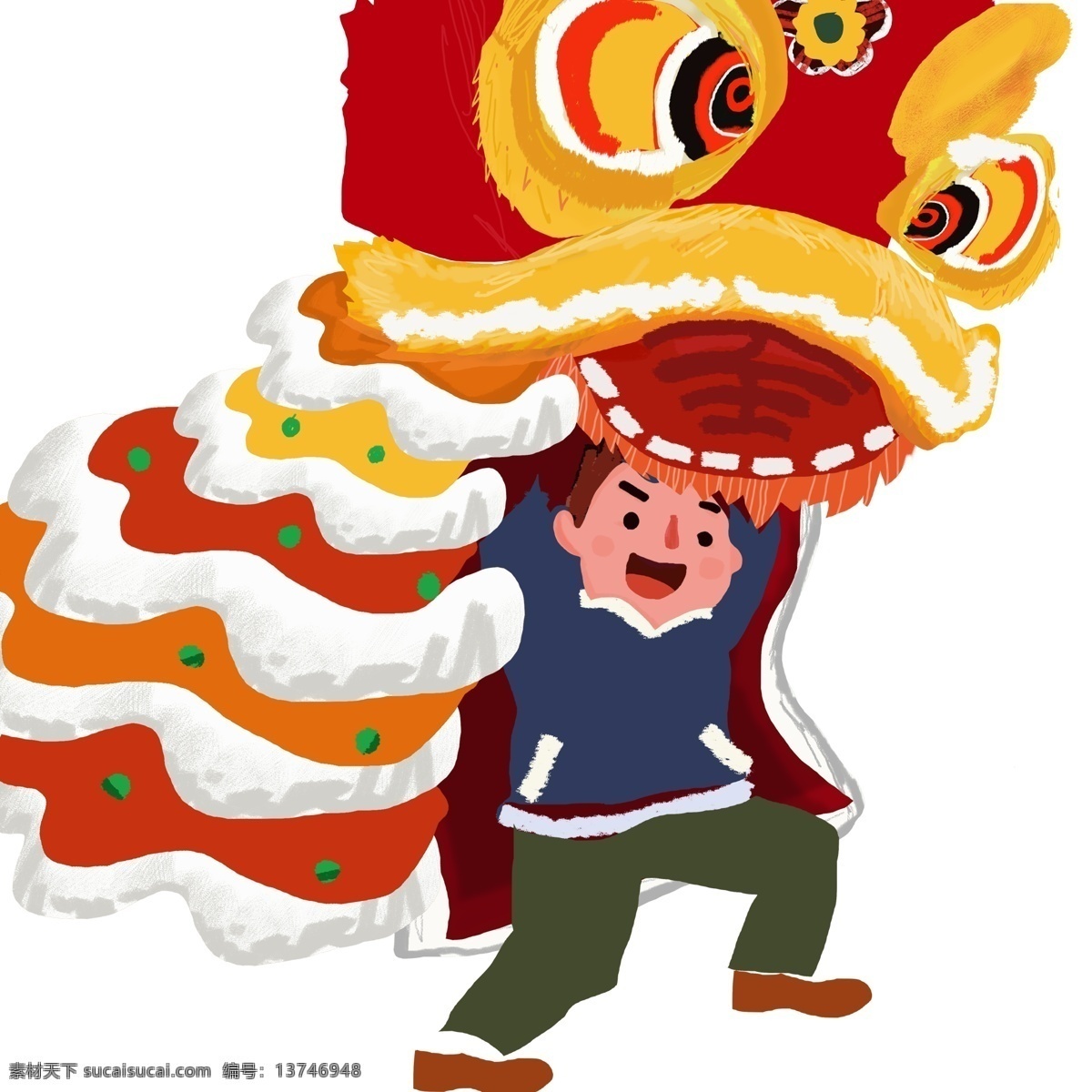 春节 舞狮 男人 卡通 人物 喜庆 创意 中国风 舞龙 新年 过年 猪年