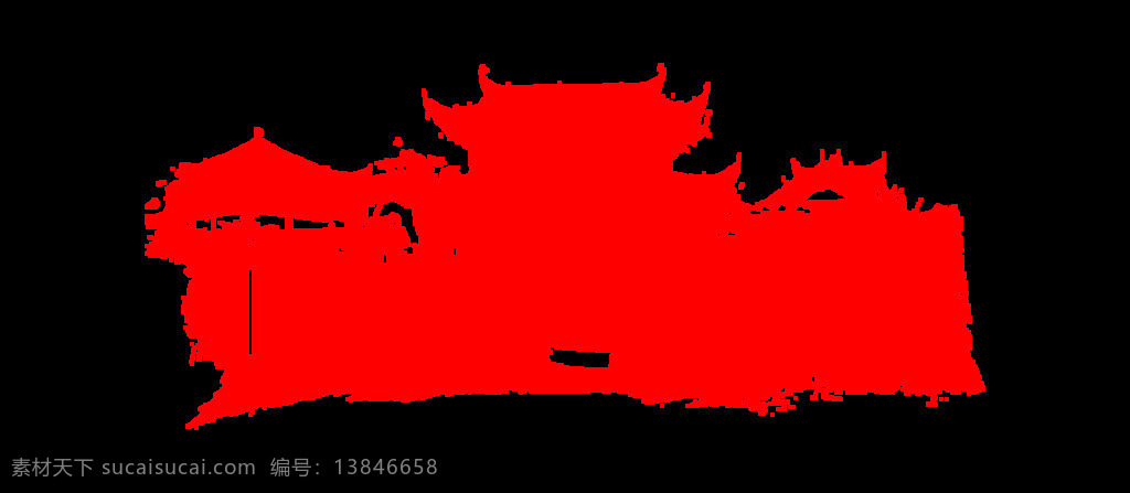 红色 古代 城楼 元素 png元素 城门 大门 免抠元素 透明素材