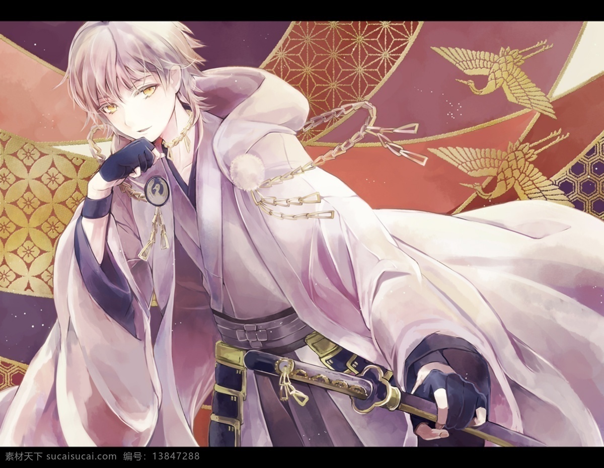 动漫 卡通 动画片 漫画 绘画 背景 底图 壁纸 墙纸 桌面 挂画 人物 银发 武士 战士 剑士 剑客 武士刀 太刀 刀剑乱舞 游戏 网游 白袍 画风 日式 古典 复古 动漫动画 动漫人物