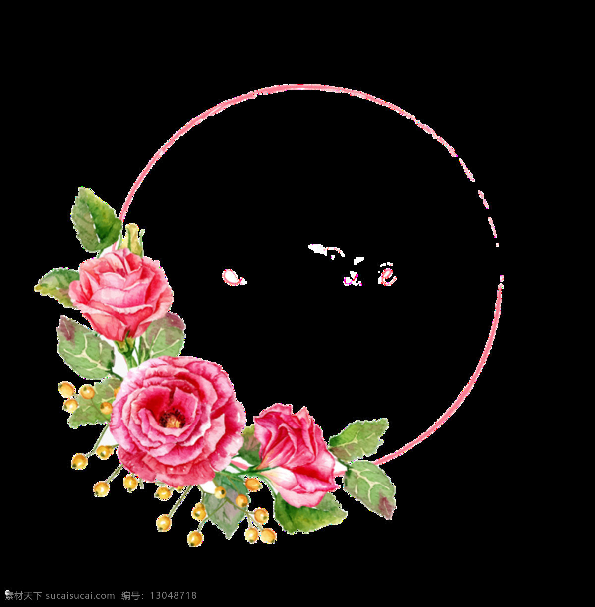 浪漫 玫 红色 玫瑰花 手绘 花环 装饰 元素 花瓣 花环图案 美丽图案 盛开