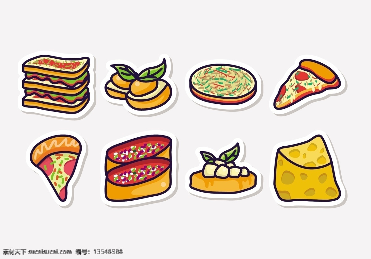 意大利菜图标 食物图标 扁平化食物 食物 美食 美食插画 矢量素材 图标 美食图标 意大利菜 披萨 芝士 三明治