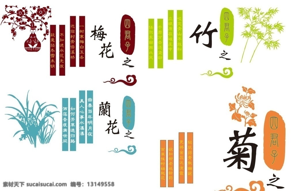 梅竹兰菊 梅 兰 竹 菊 四君子 祥云 校园文化 室外广告设计