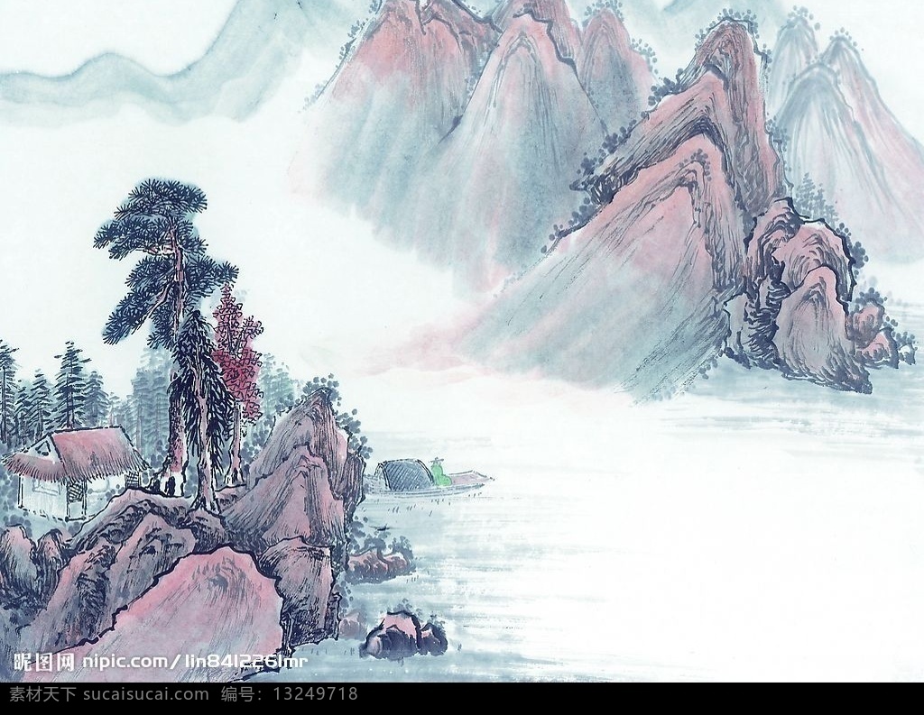国画素材 古代 国画 山水画 山水 山 水 古图 文化艺术 美术绘画 摄影图库