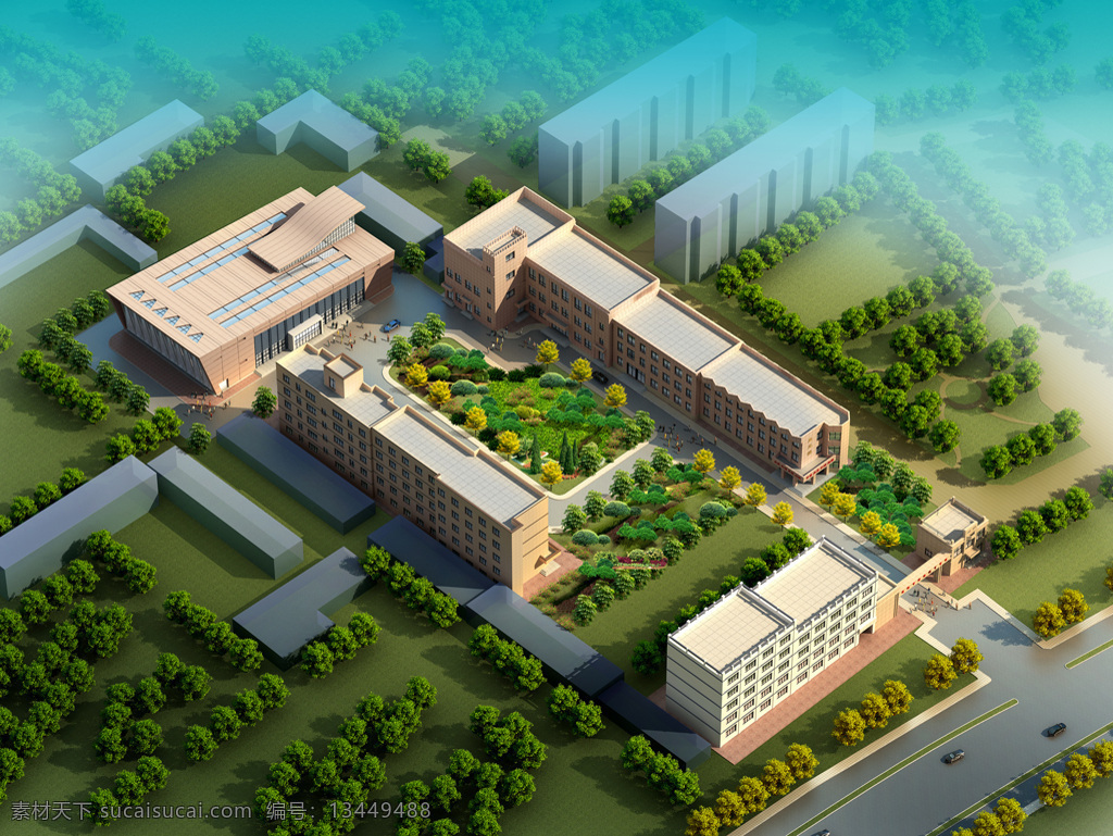 简约 校园 建筑 效果图 学校 建筑模型 建筑效果图 3d 教学楼