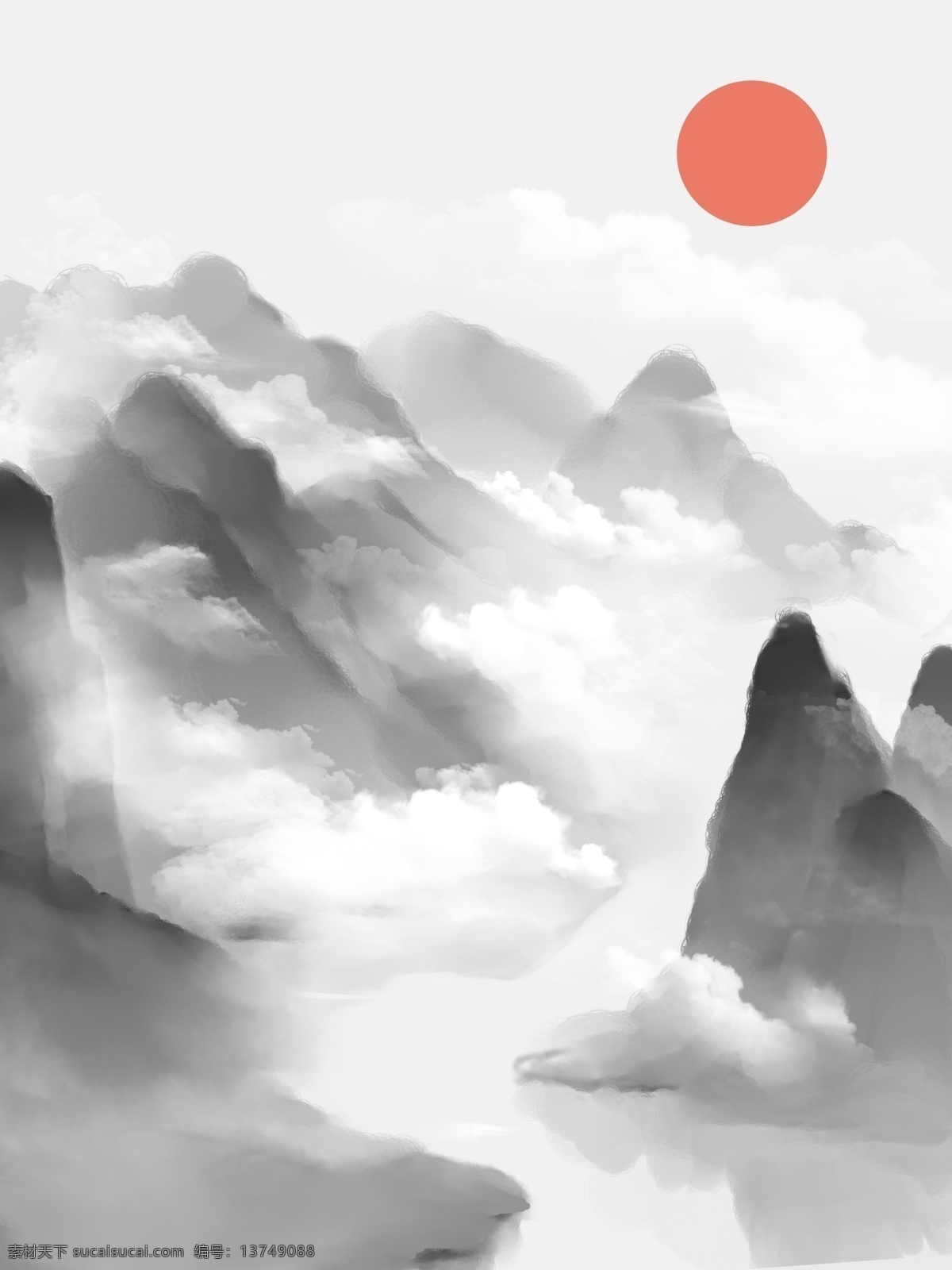 新 中式 水墨 云雾山 书房 客厅 装饰画 水墨风 新中式 文艺古典 黑白