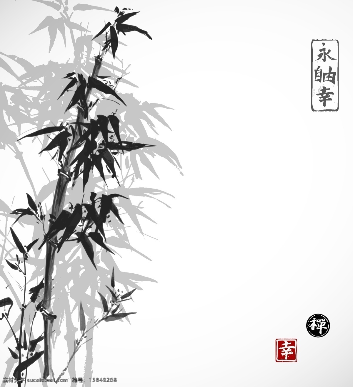 中国 风 水墨 风景 中国风 竹子 小船 水墨山