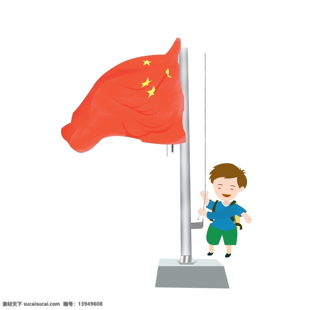 手绘 升 国旗 男孩 人物 卡通 创意 中国风 开学 开学季 小男孩 升国旗