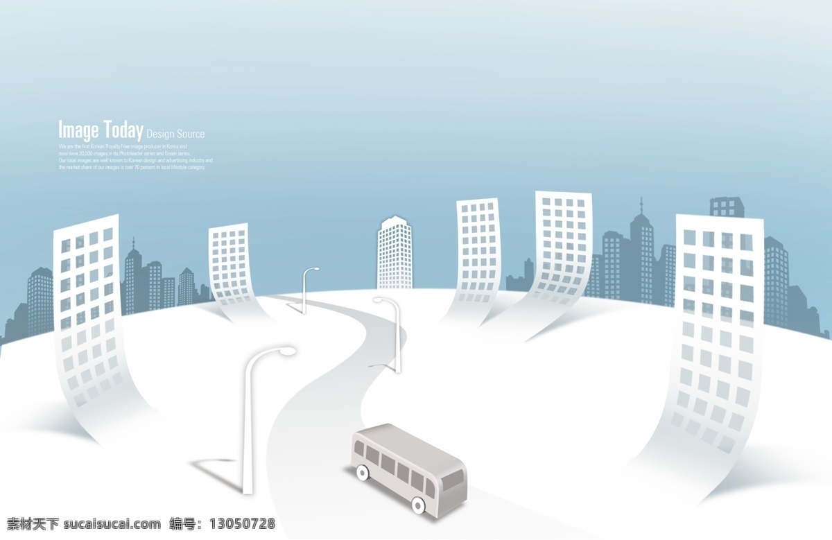高清 分层 3d 模型 城市生活 高楼大厦 公共汽车 蓝天白云 摩天大楼 热气球 国际大都市 psd源文件