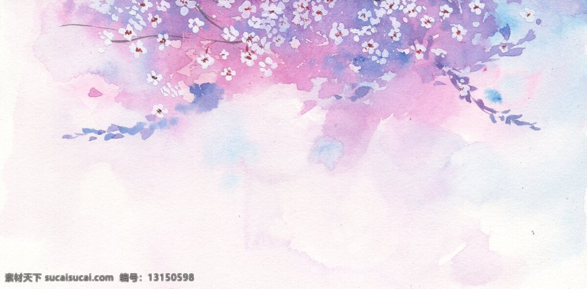 水彩 小花 晕染 背景 粉色 蓝色 花卉 渐变 文化艺术 绘画书法