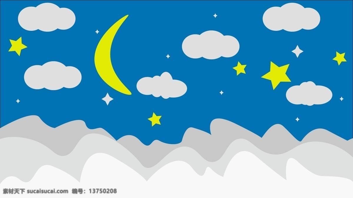 夜空星星月亮 夜空 星星 月亮 白云 夜景 卡通 设计1 分层 风景