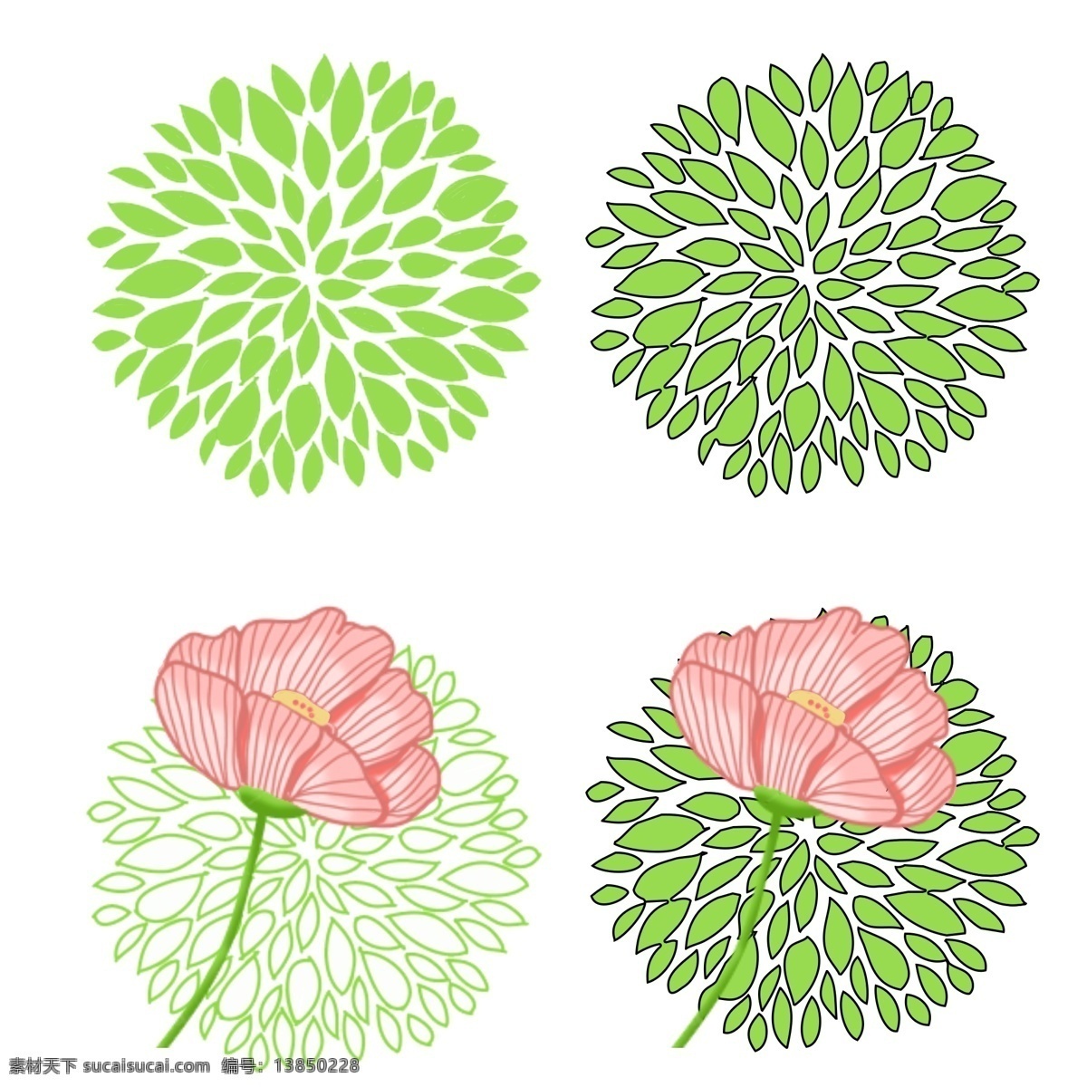 绿叶 卡通 手绘 花团 树叶 叶子 实用 插画 装饰 banner 花朵 花 春天 春季