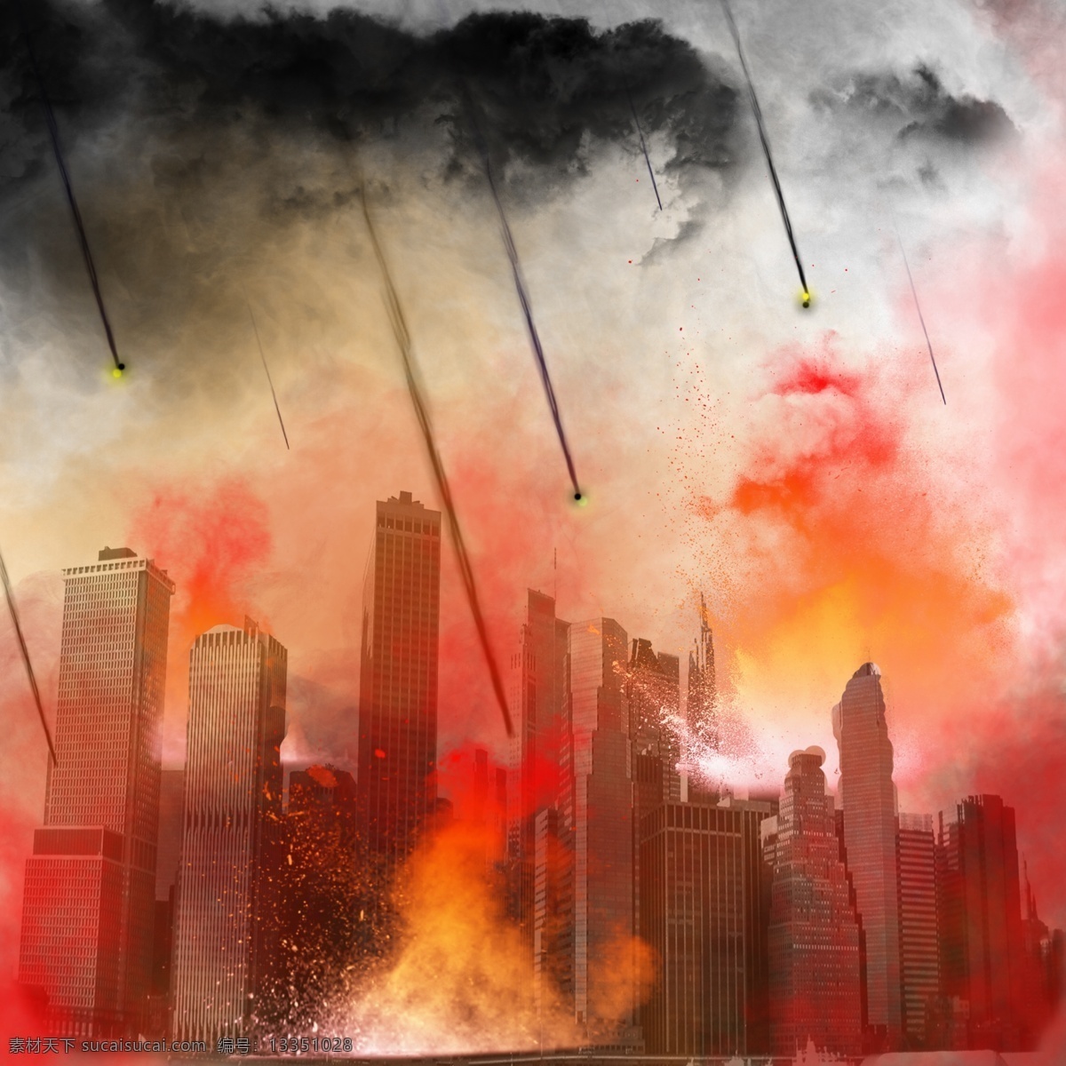 地震 火苗 火焰 乌烟瘴气 灾难 元素 乌云 烟火 天空 闪电 效果 建筑 倒塌 玻璃 飞溅 碎片飞溅效果