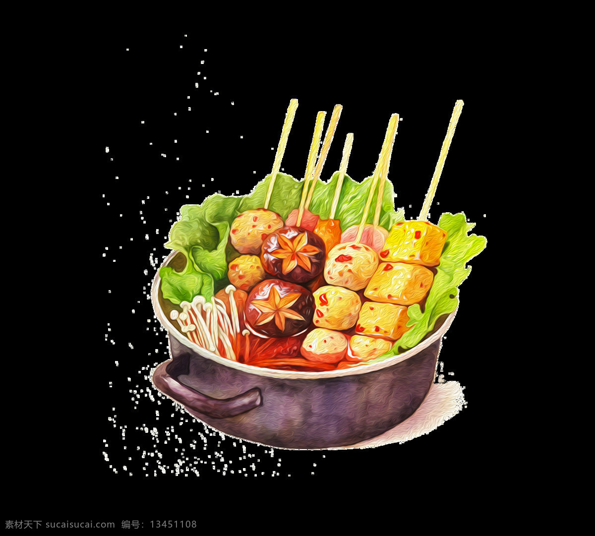 手绘 卡通 火锅 食物 装饰 蔬菜 丸子 豆腐