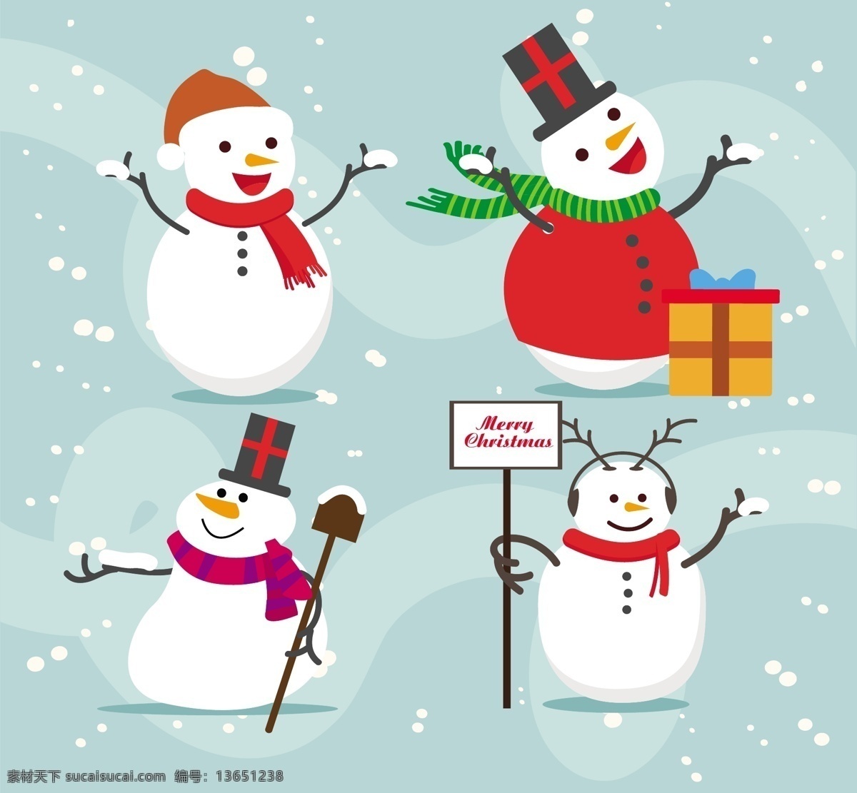 可爱雪人素材 可爱雪人 雪人 扁平化雪人 矢量素材 圣诞节 圣诞