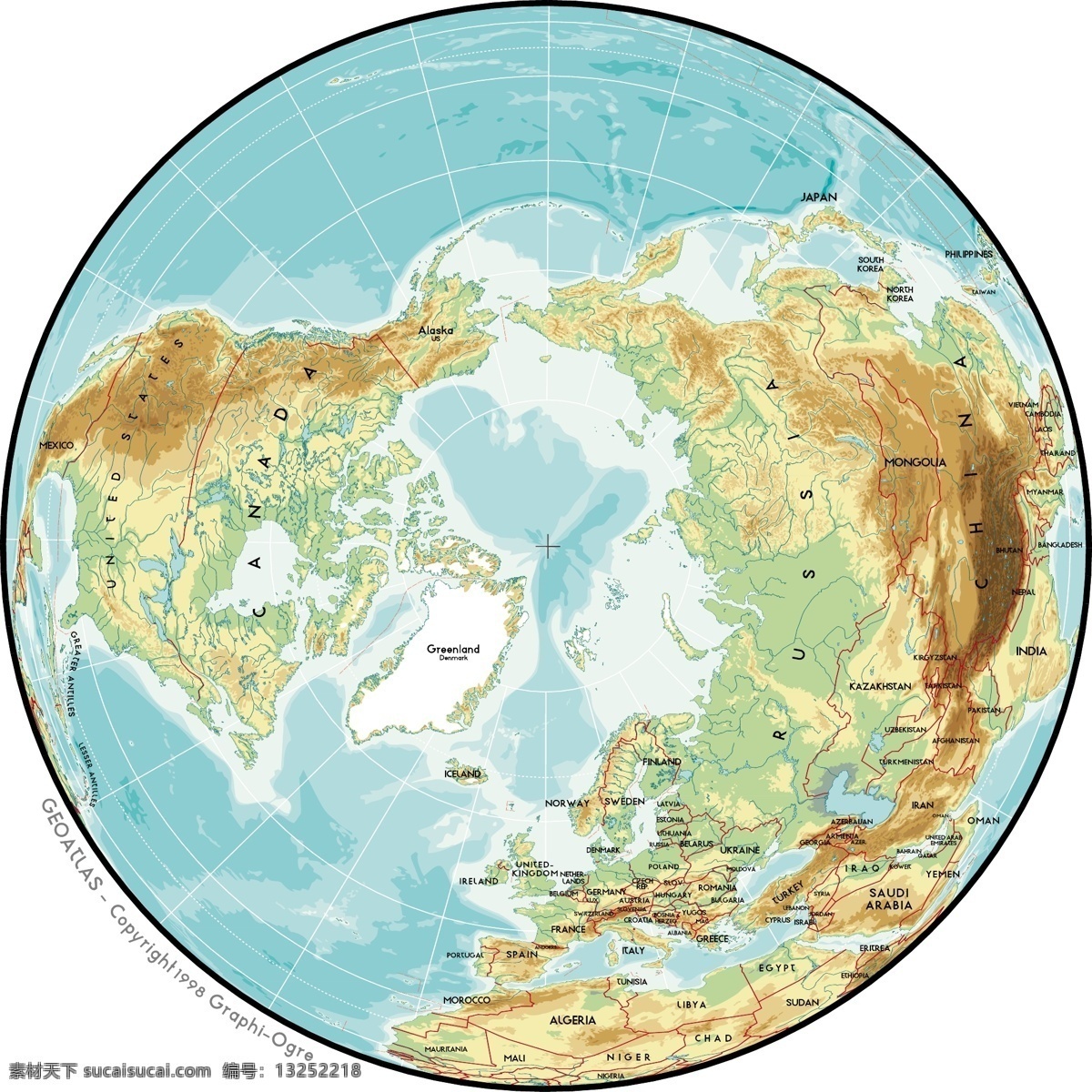 美丽 世界地图 矢量 球形 地图 北半球 矢量图 日常生活