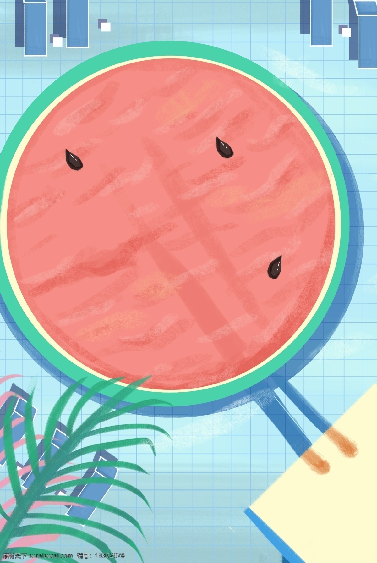 创意 西瓜 游泳池 背景 海报 水果 夏天 夏季 炎热