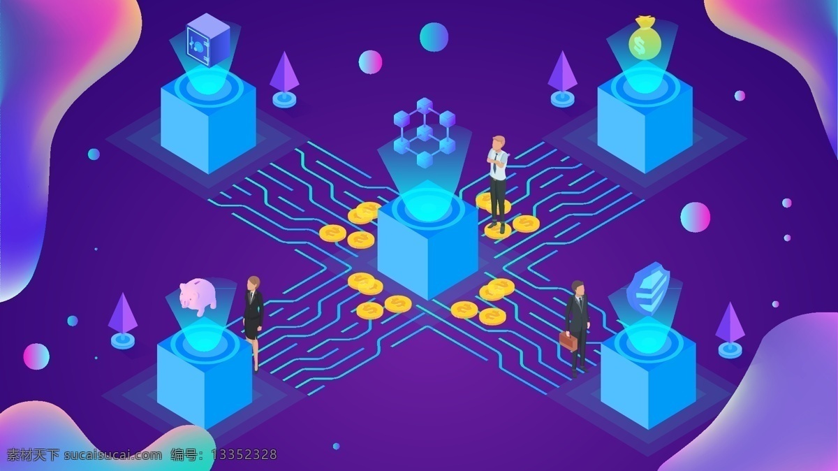金融 科技 d 插画 炫彩渐变 商务 数据分析 立体 3d 扁平化 精致 创意 图案设计 办公 电子科技 未来科技 商务金融 商业插画